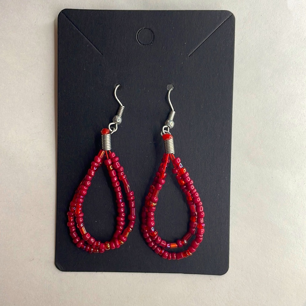 Vintage Red seed bead Dangle Earrings